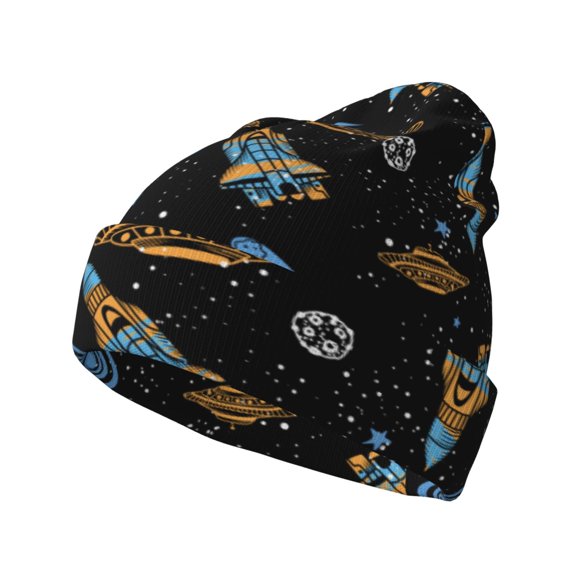 Hirioo Space Rockets for Men's Knit Cuffed Beanie for Outdoor Activities Unisex