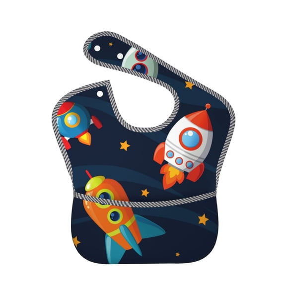 Hirioo Spaceships and Stars for Baby Waterproof Pocket Bib Adjustable Closed for Babies Toddlers with Large Pocket 6-24Months
