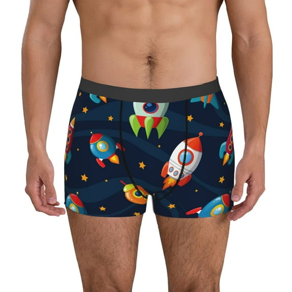 Hirioo Spaceships and Stars for Men's Boxer Briefs Men Cotton Underwear Boxer Briefs Panties-Small
