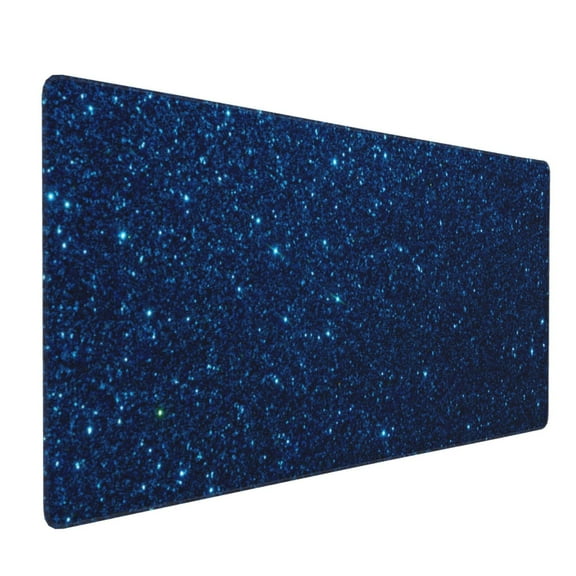 Hirioo Sparkling Blue Glitter for Mouse Pad ,Anti-Slip Base, Durable Stitched Edges, Perfect for Gaming, Office, and Home Use,16x35.5in