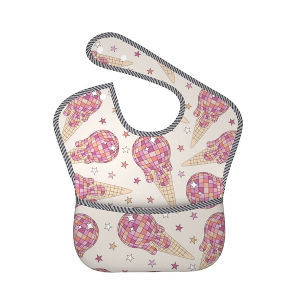 Hirioo Sparkling Ice Cream for Baby Waterproof Pocket Bib Adjustable Closed for Babies Toddlers with Large Pocket 6-24Months