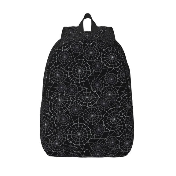 Hirioo Spider Web Black Canvas Backpack, Durable Travel Backpack with Multiple Compartments,Large Capacity, Backpack for School, Hiking, Work