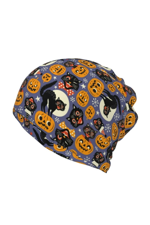 Spooky Cats And Halloween Pumpkins for Multifunction Beanie Hat for Men and Women Unisex for Winter Sports, Outdoor Activities, and Daily Wear