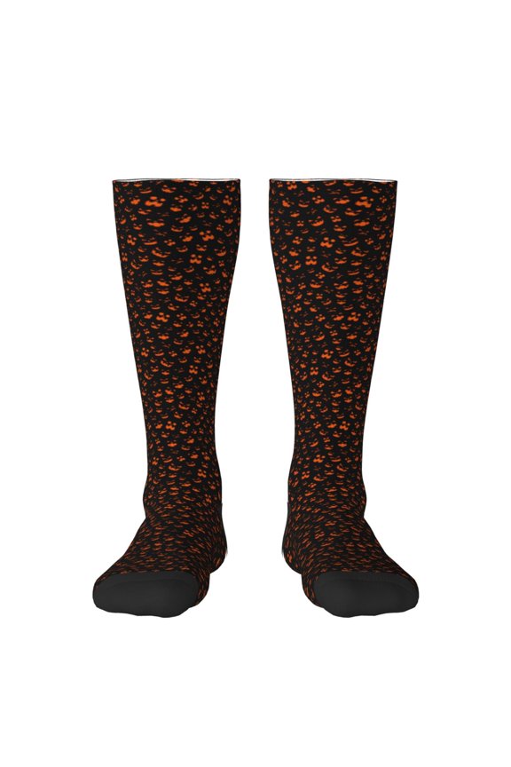 Spooky Pumpkin Face for Adult Stockings Breathable Sock Non-Pilling,Contrasting Color Design