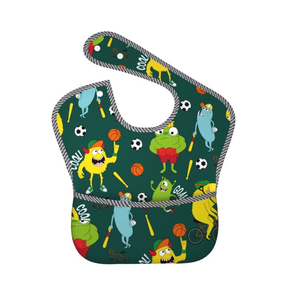 Hirioo Sport Monster for Baby Waterproof Pocket Bib Adjustable Closed for Babies Toddlers with Large Pocket 6-24Months