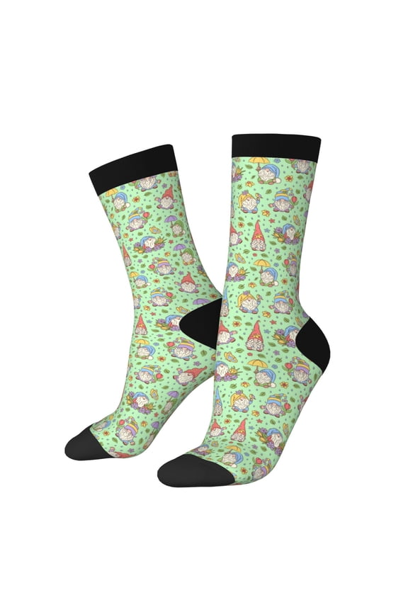 Spring Gnomes Pattern Adult Middle Tube Socks Breathable Sock Non-Pilling,Contrasting Color Design