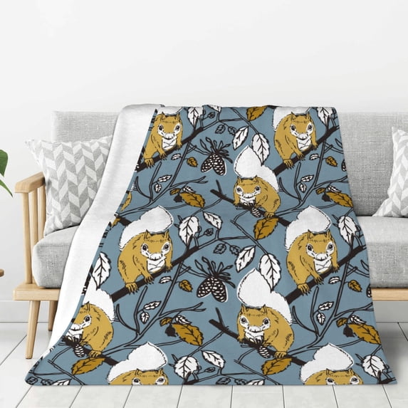 Hirioo Squirrel And Leaves for Flannel Blanket, Cozy and Warm Throw for Bed or Couch ,Perfect for All Seasons-80"x60"