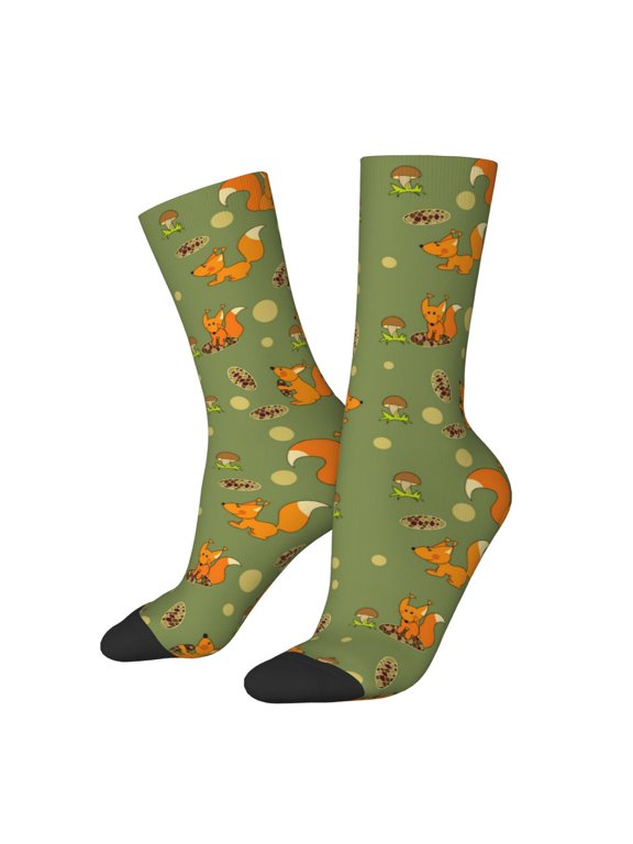Squirrel And Nuts Pattern Adult Middle Tube Socks Breathable Sock Non-Pilling,Contrasting Color Design
