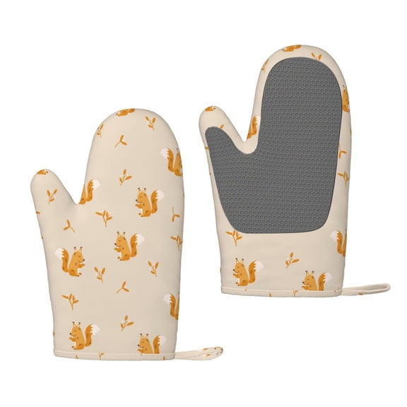 Hirioo Squirrel Animal for Silicone Oven Mitts for BBQ, Baking, Cooking, Set of 2, Heat Resistant 260, Non-Slip Kitchen Essentials