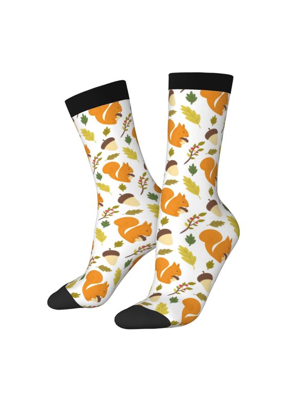 Squirrel Eating Nuts Pattern Adult Middle Tube Socks Breathable Sock Non-Pilling,Contrasting Color Design