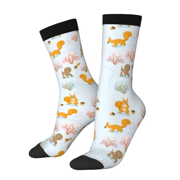 Hirioo Squirrel In The Forest Pattern Adult Middle Tube Socks Breathable Sock Non-Pilling,Contrasting Color Design