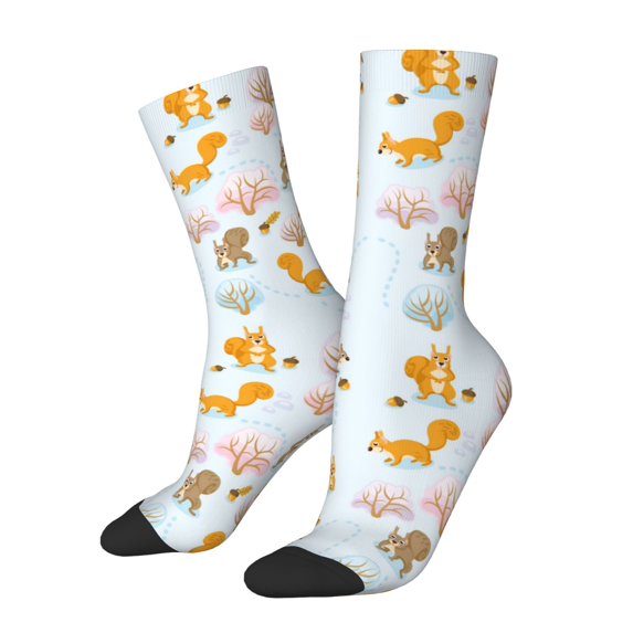 Hirioo Squirrel In The Forest Pattern Adult Middle Tube Socks Breathable Sock Non-Pilling,Contrasting Color Design