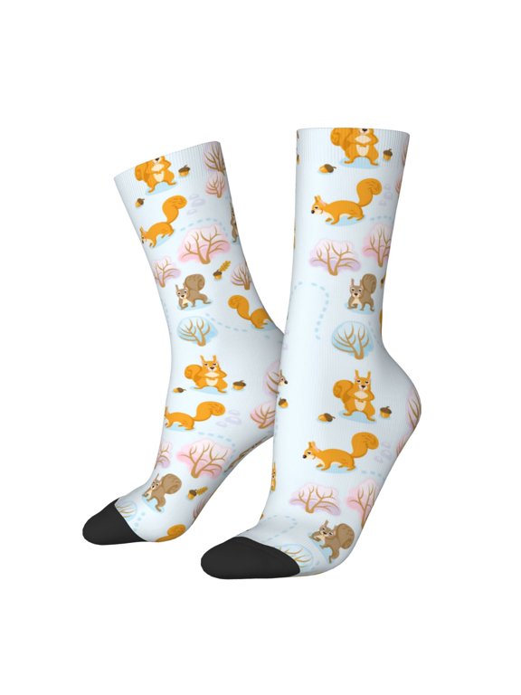 Squirrel In The Forest Pattern Adult Middle Tube Socks Breathable Sock Non-Pilling,Contrasting Color Design