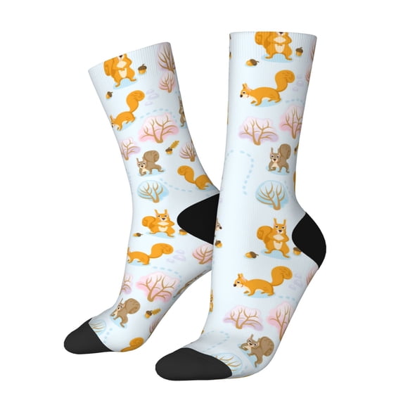 Hirioo Squirrel In The Forest Pattern Adult Middle Tube Socks Breathable Sock Non-Pilling,Contrasting Color Design