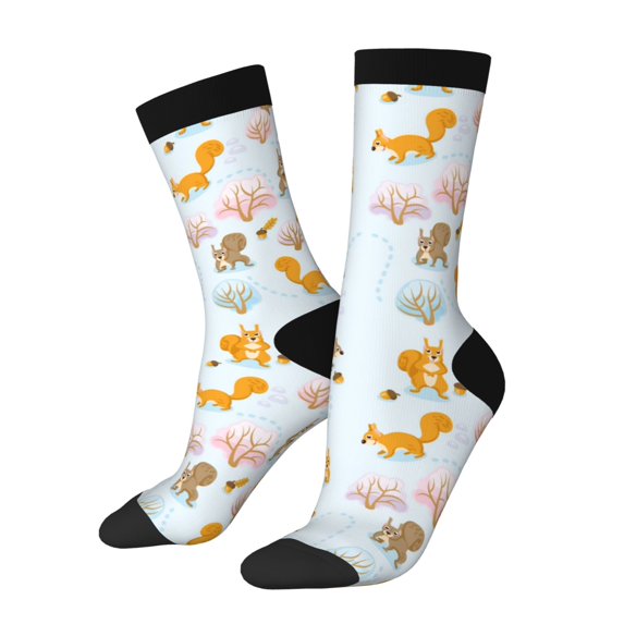 Hirioo Squirrel In The Forest Pattern Adult Middle Tube Socks Breathable Sock Non-Pilling,Contrasting Color Design