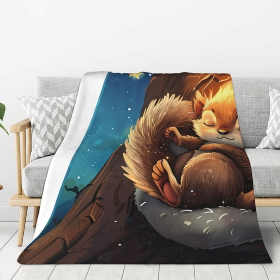Hirioo Squirrel Sleeping In Tree for Flannel Blanket, Cozy and Warm Throw for Bed or Couch ,Perfect for All Seasons-40"x30"