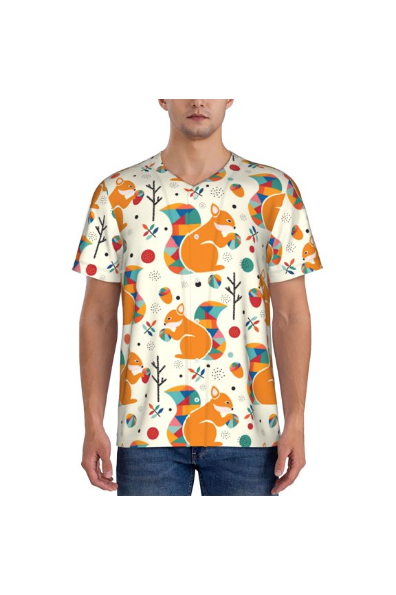 Squirrel With Colorful Tail for Men's Baseball T-shirt Shirts Short Sleeve Casual Summer Button Stretch T Shirts,Size S-4XL-XX-Large
