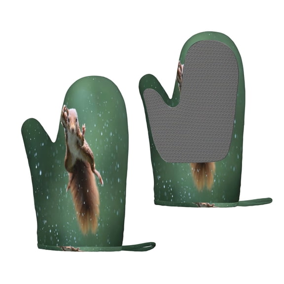 Hirioo Squirrel for Silicone Oven Mitts for BBQ, Baking, Cooking, Set of 2, Heat Resistant 260, Non-Slip Kitchen Essentials