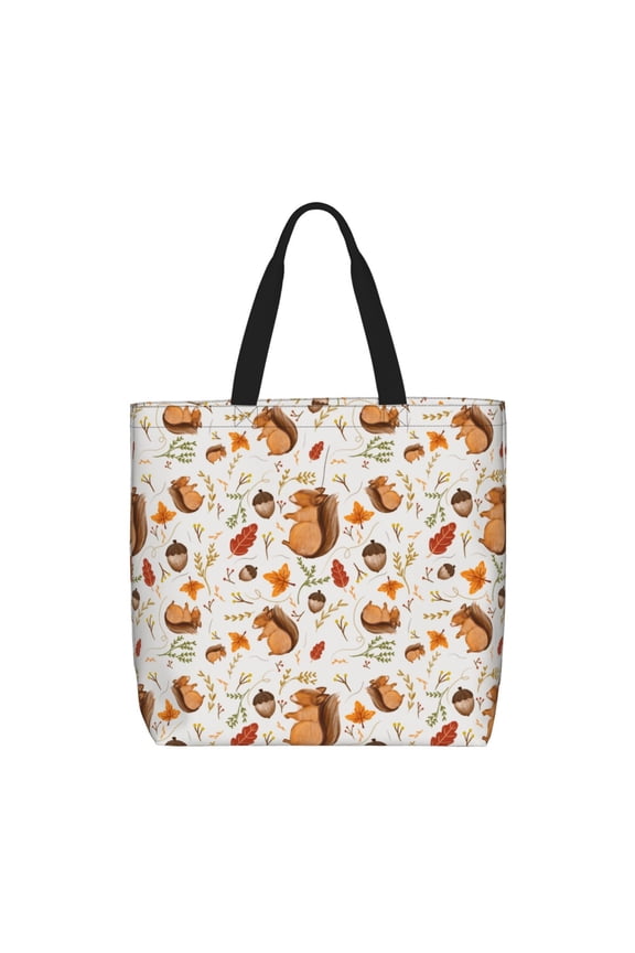 Squirrel for Tote Bag for Women, Quilted Shoulder Bag with Zipper, Large Capacity Handbags for Casual, Travel, Work