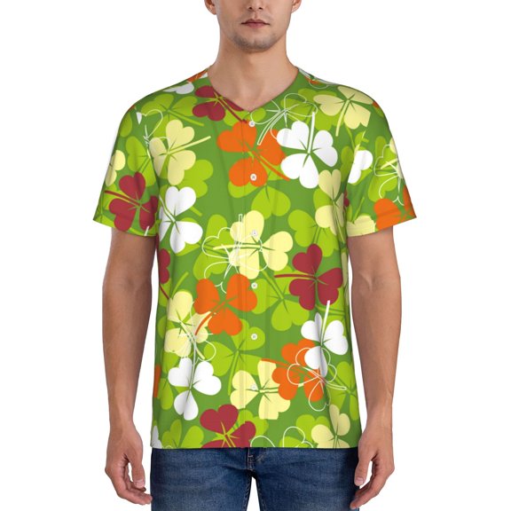 Hirioo St. Patrick's Day3 for Men's Baseball T-shirt Shirts Short Sleeve Casual Summer Button Stretch T Shirts,Size S-4XL-Large