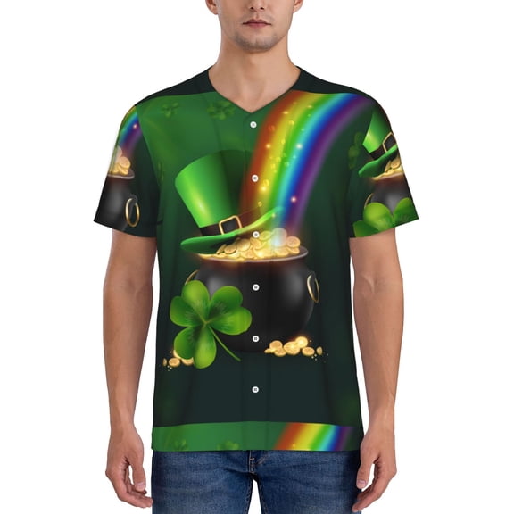 Hirioo St. Patrick's Day4 for Men's Baseball T-shirt Shirts Short Sleeve Casual Summer Button Stretch T Shirts,Size S-4XL-X-Large