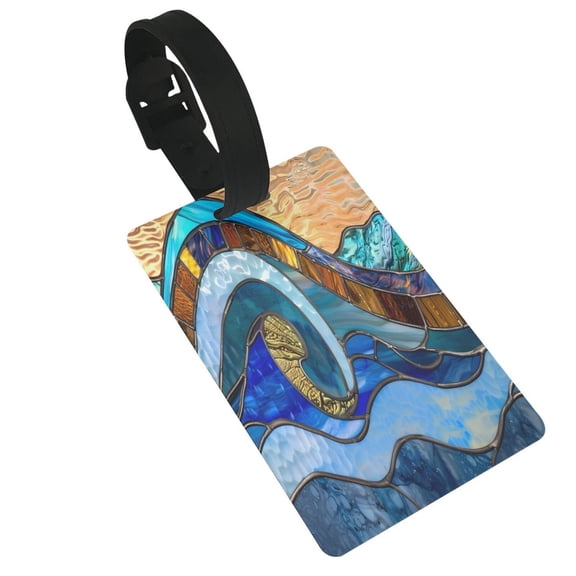 Hirioo Stained Glass Ocean Wave for Luggage ID Tag with Adjustable Strap Travel Baggage Bag Tags Suitcase Identify Labels for Women Men