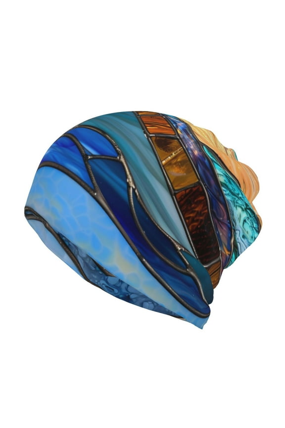 Stained Glass Ocean Wave for Multifunction Beanie Hat for Men and Women Unisex for Winter Sports, Outdoor Activities, and Daily Wear