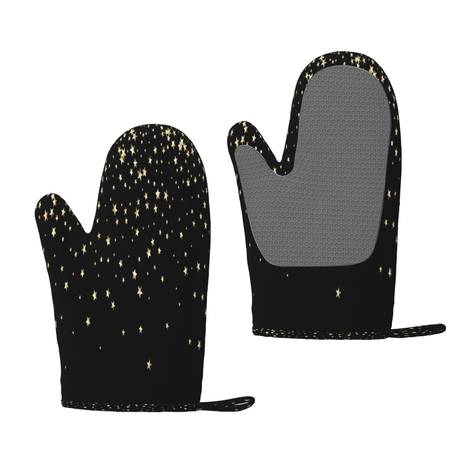 Hirioo Star Silver Glitter for Silicone Oven Mitts for BBQ, Baking, Cooking, Set of 2, Heat Resistant 260℃, Non-Slip Kitchen Essentials