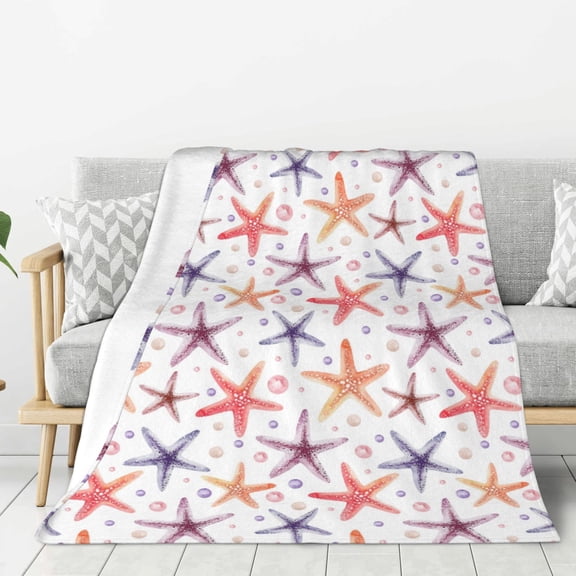 Hirioo Starfish 1 for Flannel Blanket, Cozy and Warm Throw for Bed or Couch ,Perfect for All Seasons-60"x50"