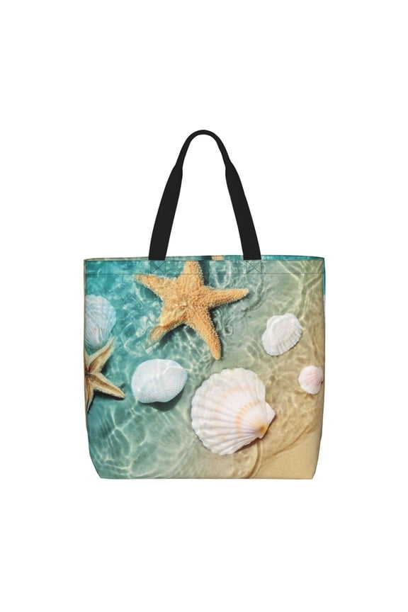 Starfish And Seashell for Tote Bag for Women, Quilted Shoulder Bag with Zipper, Large Capacity Handbags for Casual, Travel, Work