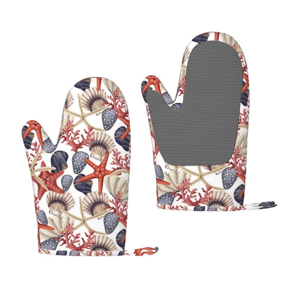 Hirioo Starfish Shell for Silicone Oven Mitts for BBQ, Baking, Cooking, Set of 2, Heat Resistant 260, Non-Slip Kitchen Essentials
