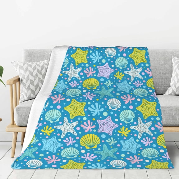 Hirioo Starfish for Flannel Blanket, Cozy and Warm Throw for Bed or Couch ,Perfect for All Seasons-60"x50"