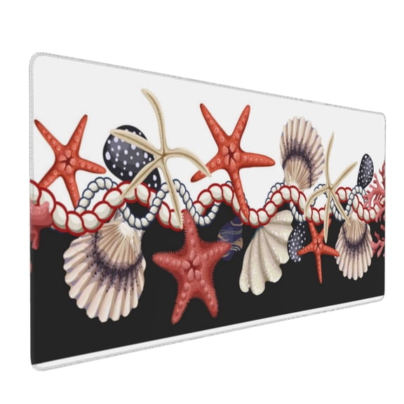 Hirioo Starfishes Shells for Mouse Pad ,Anti-Slip Base, Durable Stitched Edges, Perfect for Gaming, Office, and Home Use,16x35.5in