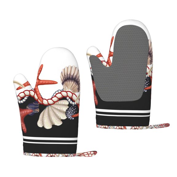 Hirioo Starfishes Shells for Silicone Oven Mitts for BBQ, Baking, Cooking, Set of 2, Heat Resistant 260, Non-Slip Kitchen Essentials