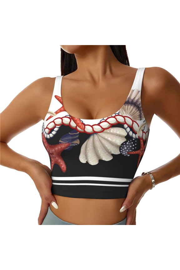 Starfishes Shells for Women's Sports Vest with Full-Print Design, Stretchy Fabric and Removable Pads-XX-Large