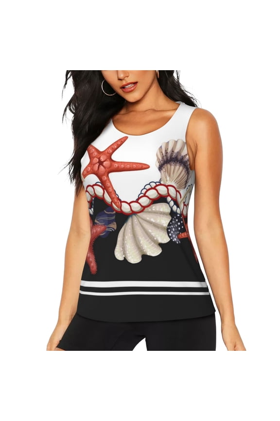 Starfishes Shells for Women's Workout Tank Top Sleeveless Workout Tops Athletic Gym Shirts-X-Large