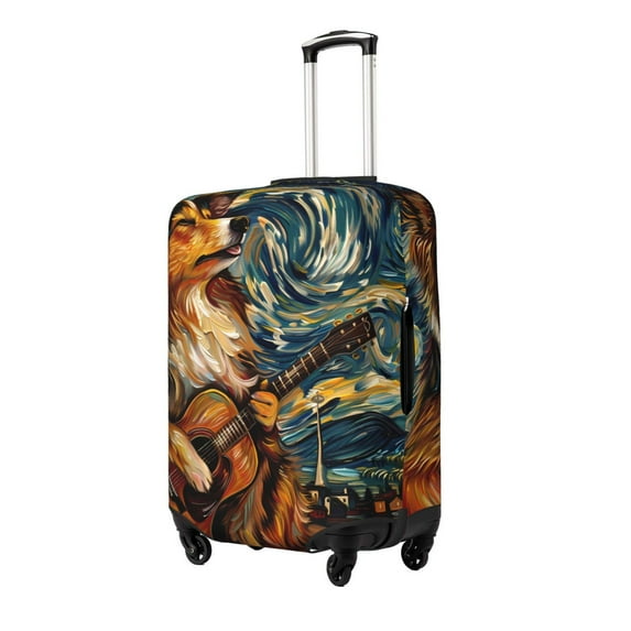 Hirioo Starry Night Guitar Dog for Elasticity Suitcase Cover (No luggage Included) Durable Luggage Protector Fits 18-32 Inch Luggage-Small