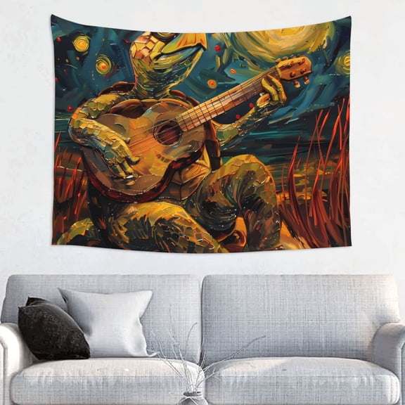 Hirioo Starry Night Guitar Turtle Print Tapestry Lightweight Fabric for Bedroom Aesthetic Home Wall Dorm Dcor Living Room Decor 29x37 Inch