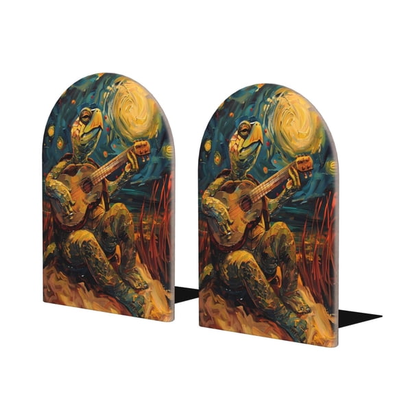 Hirioo Starry Night Guitar Turtle for Bookends Decorative Bookends for Shelves for Home or Office, Non-Slip Base