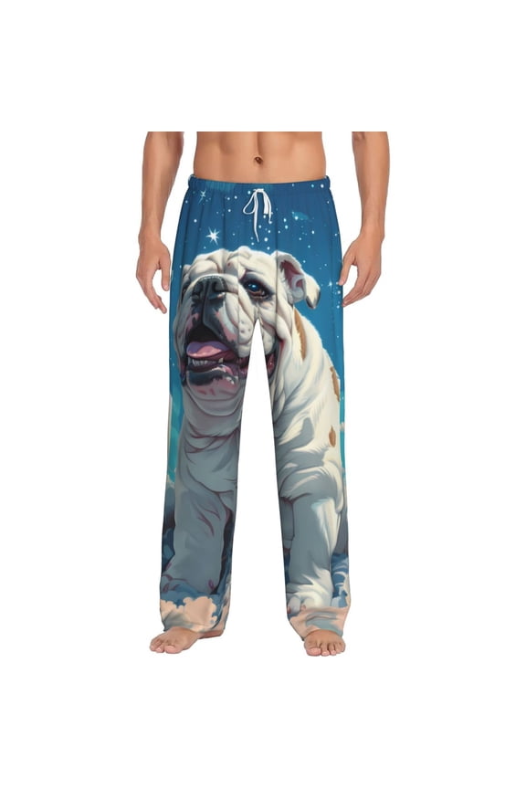 Starry Sky Cloud Bulldog for Men's PJ Pajama Pants Sleep Pants Men's Home Trousers with Pockets,S-3XL-3X-Large