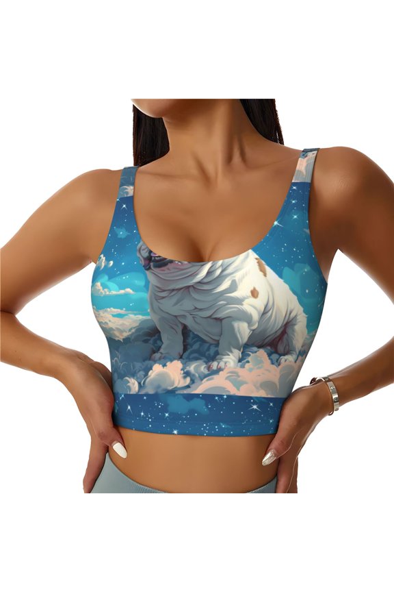 Starry Sky Cloud Bulldog for Women's Sports Vest with Full-Print Design, Stretchy Fabric and Removable Pads-XX-Large
