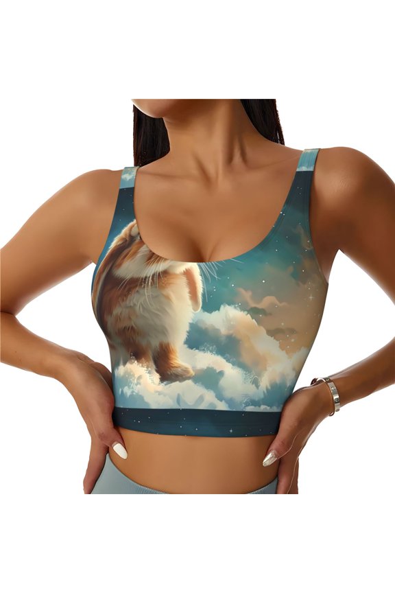 Starry Sky Cloud Cute Rabbit for Women's Sports Vest with Full-Print Design, Stretchy Fabric and Removable Pads-Large