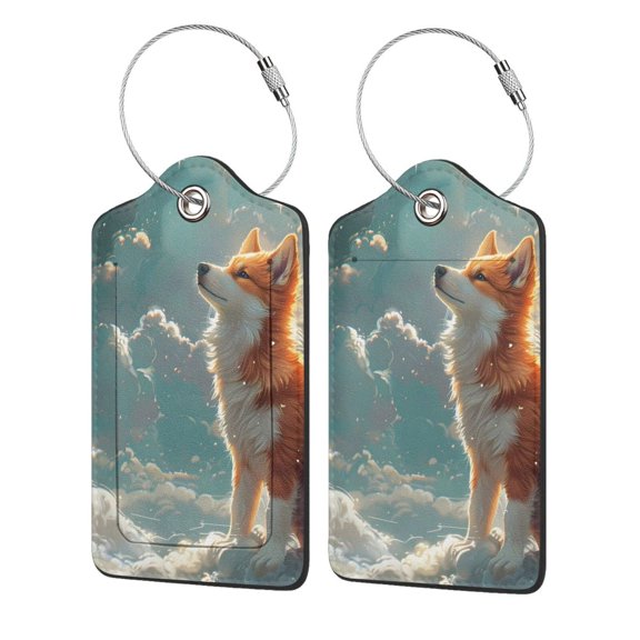 Hirioo Starry Sky Cloud Fox Print Leather Luggage Tag with Stainless Steel Loop ,Privacy Flap and Address Card for Travel Bag Suitcase-4 PCS