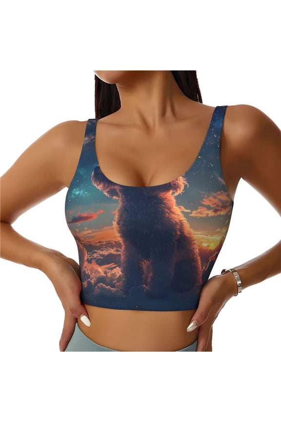 Starry Sky Cloud Puppy for Women's Sports Vest with Full-Print Design, Stretchy Fabric and Removable Pads-X-Large