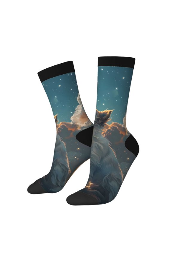 Starry Sky Cloud Wolf Pattern Adult Middle Tube Socks Breathable Sock Non-Pilling,Contrasting Color Design