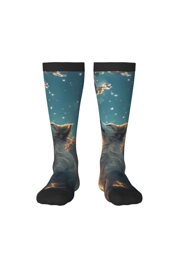 Starry Sky Cloud Wolf for Adult Stockings Breathable Sock Non-Pilling,Contrasting Color Design