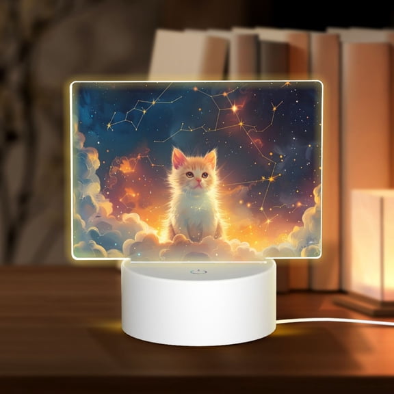 Hirioo Starry Sky Constellation Cat for Rectangular Acrylic with Night Light Best Gifts for Lover Girl Mom, Valentine's Day Anniversary Birthday Wedding Present