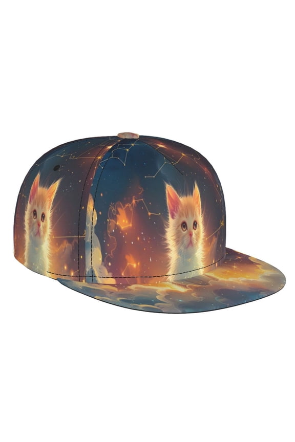 Starry Sky Constellation Cat for Baseball Cap Men Cap Flat Brim for Men Women Teens Adjustable Baseball Cap