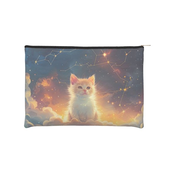 Hirioo Starry Sky Constellation Cat for Paper Reusable Cosmetic Bag Zipper Encouragement Travel Pouch Toiletry Bag for Women Girls