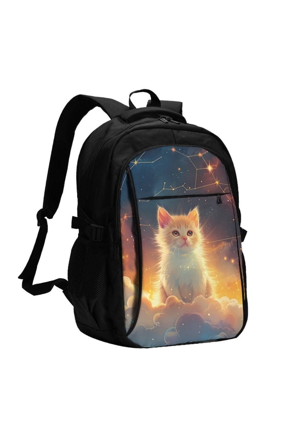 Starry Sky Constellation Cat for Travel Laptop Backpack with USB Charging Port for Men and Women